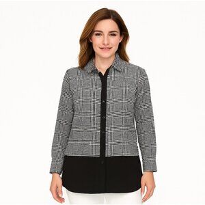 Talbots Womens Popover Tunic Top Black White Houndstooth Petite Size MP